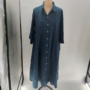 Blanco De Ibiza 100% Linen Dress Blue Large